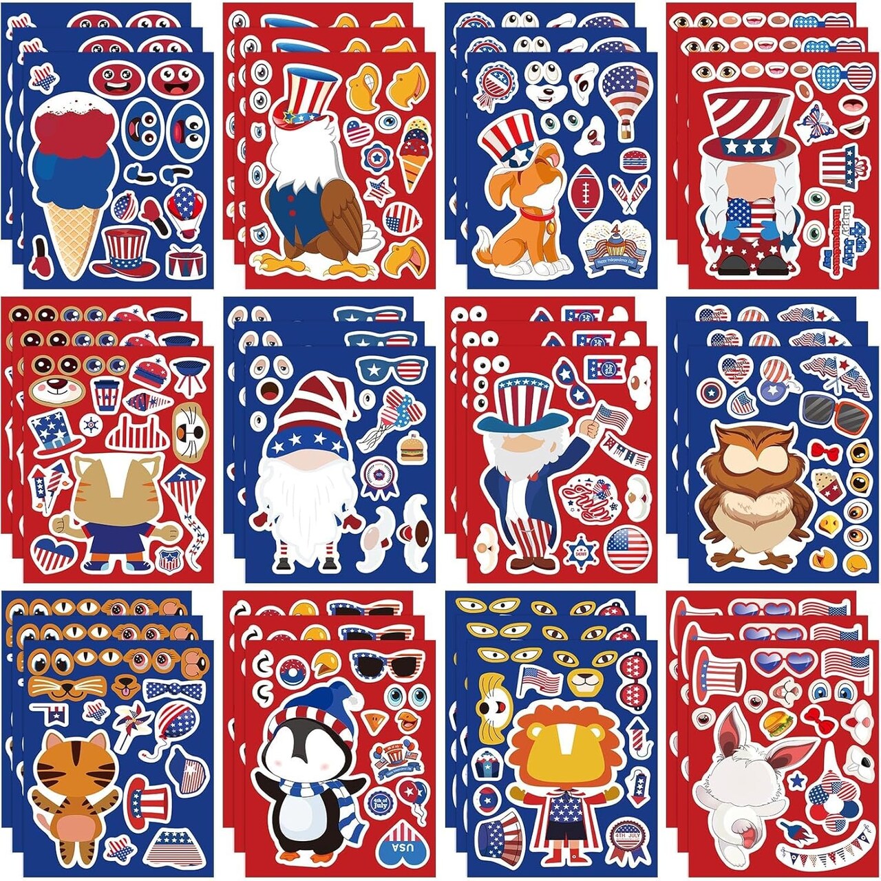 36 Pack 4th of July Crafts for Kids, DIY Patriotic Crafts, Make a Face Stickers for Kids